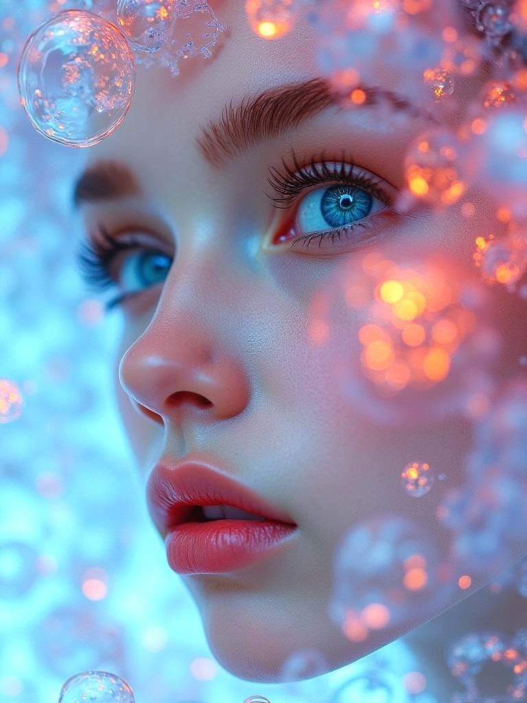 Mesmerizing Portrait with Transparent Water Flowers