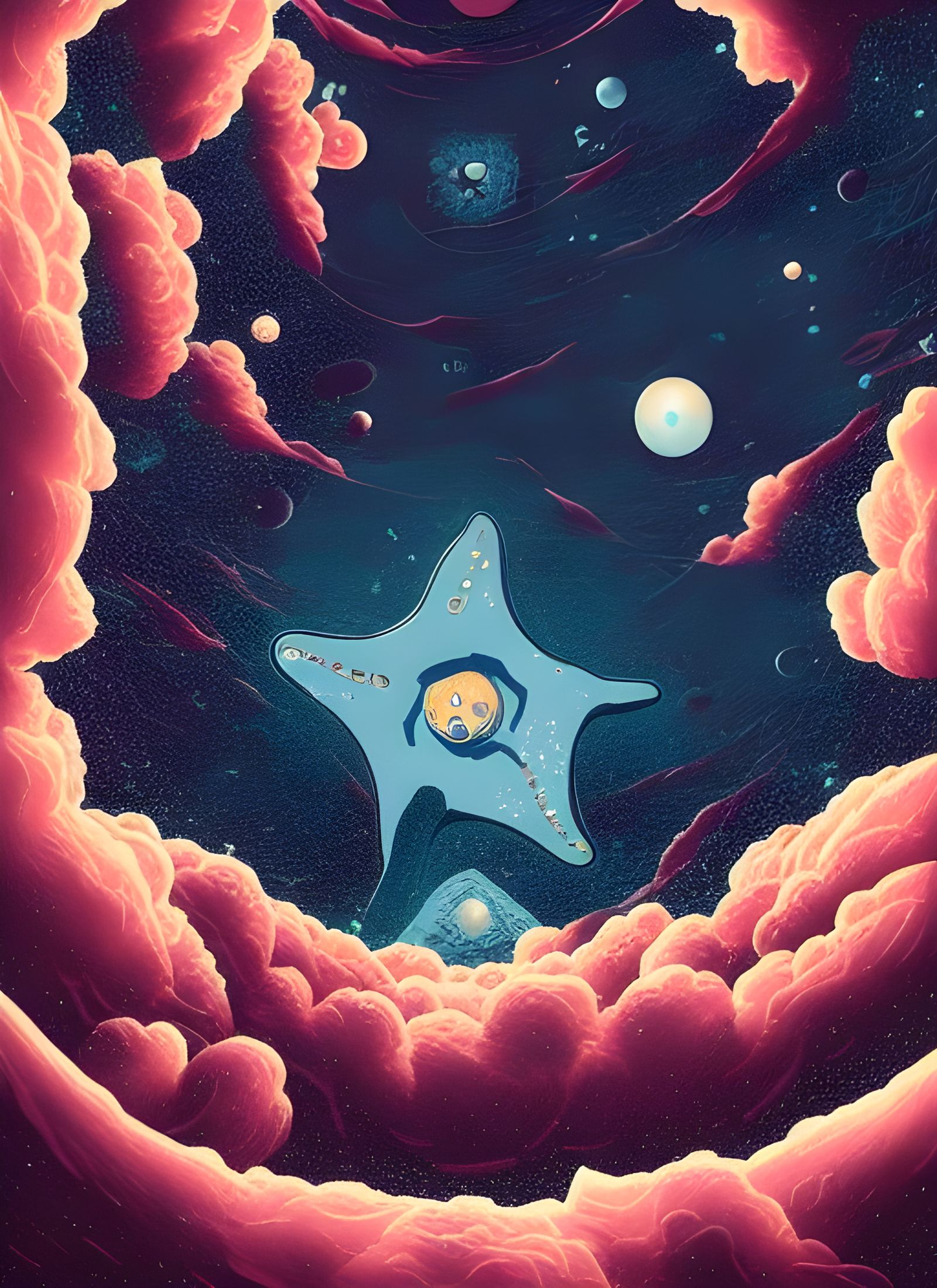Lonely Starfish in Space: Ukiyo-e Sci-Fi Art