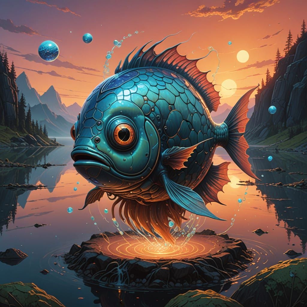 Ethereal Clay Creature Amidst Vibrant Sunset