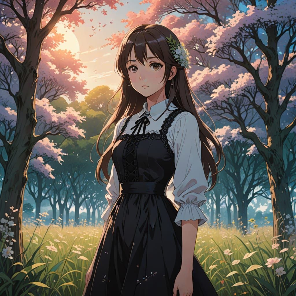 Anime Girl in Field, Pastel Manga Style