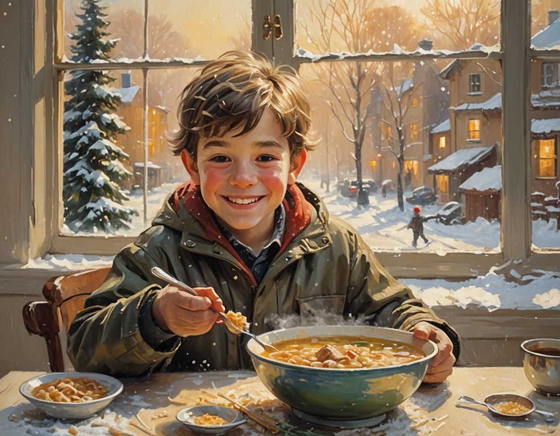 Cozy Winter Scene in Impressionist Style