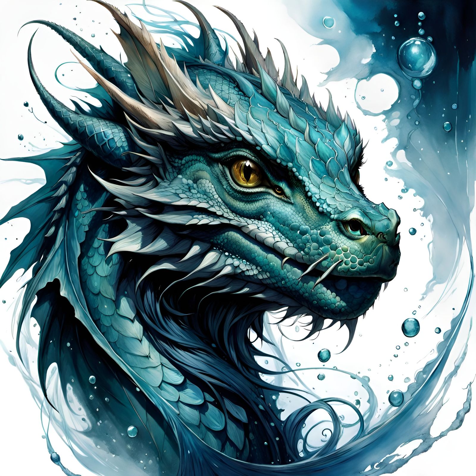 Intricate Water Dragon in Magical Realism Style