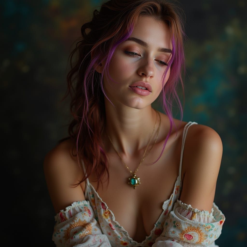 Beautiful Bohemian Woman in Heavenly Rainbow Light