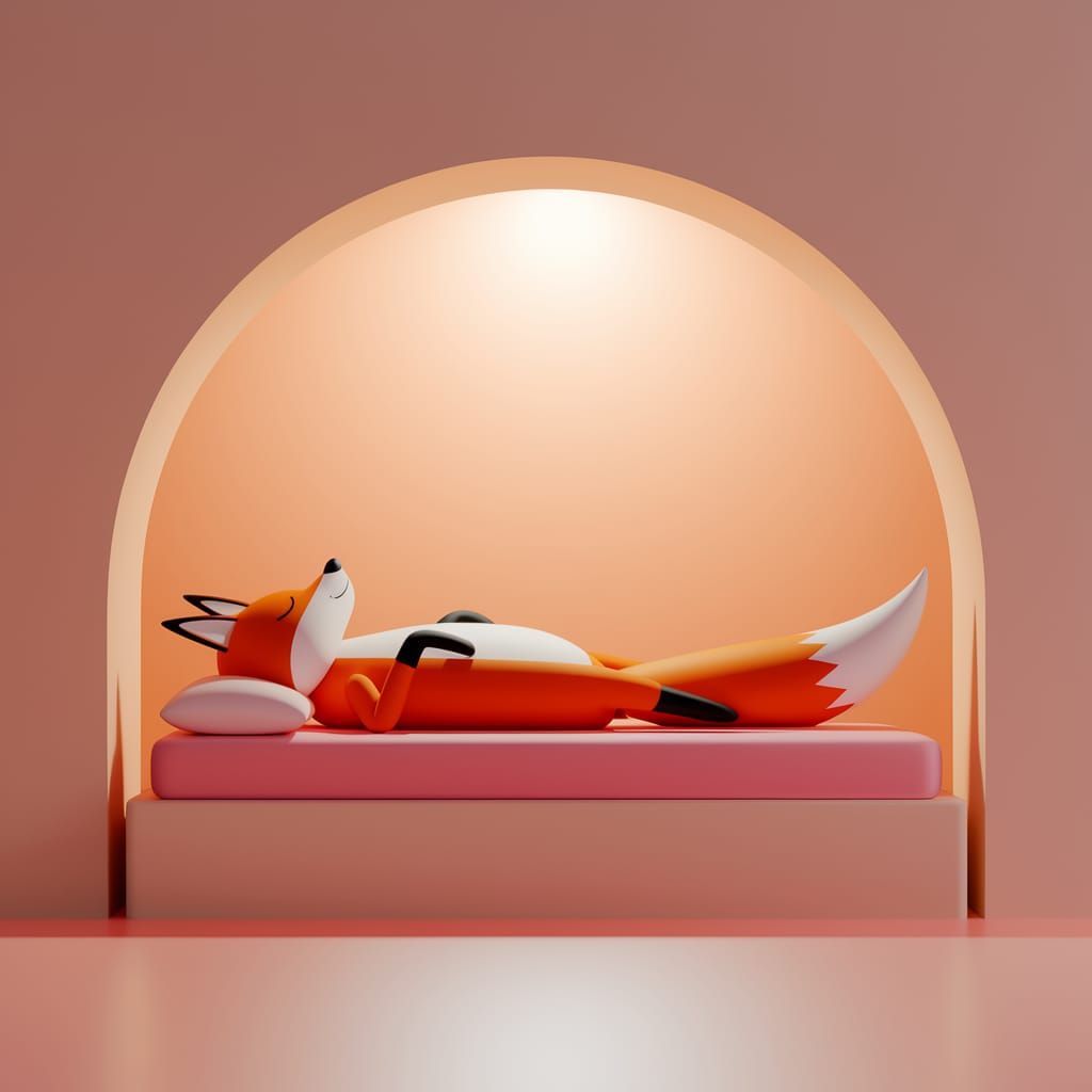 Relaxed Fox: Minimalist Retro Diorama in Graphic Art Style