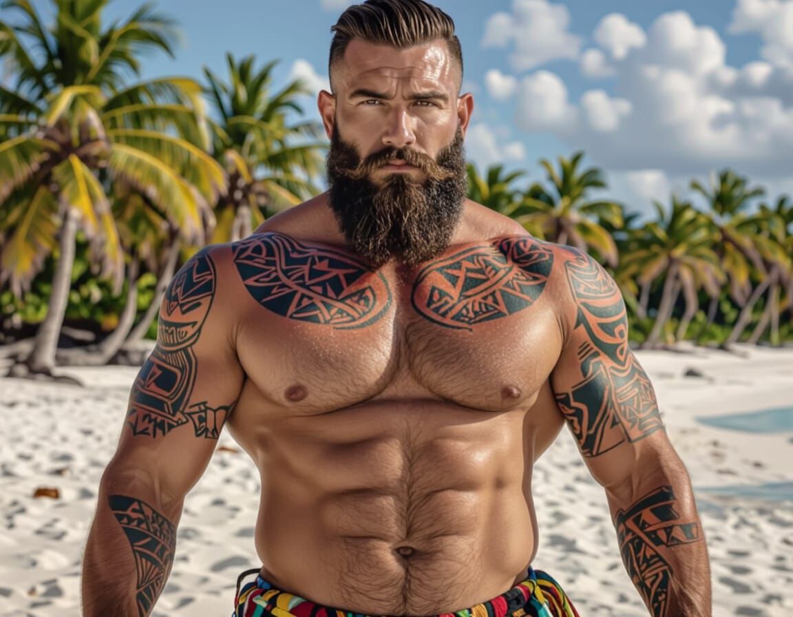 Heroic Man on a Beach in Tom of Finland Style