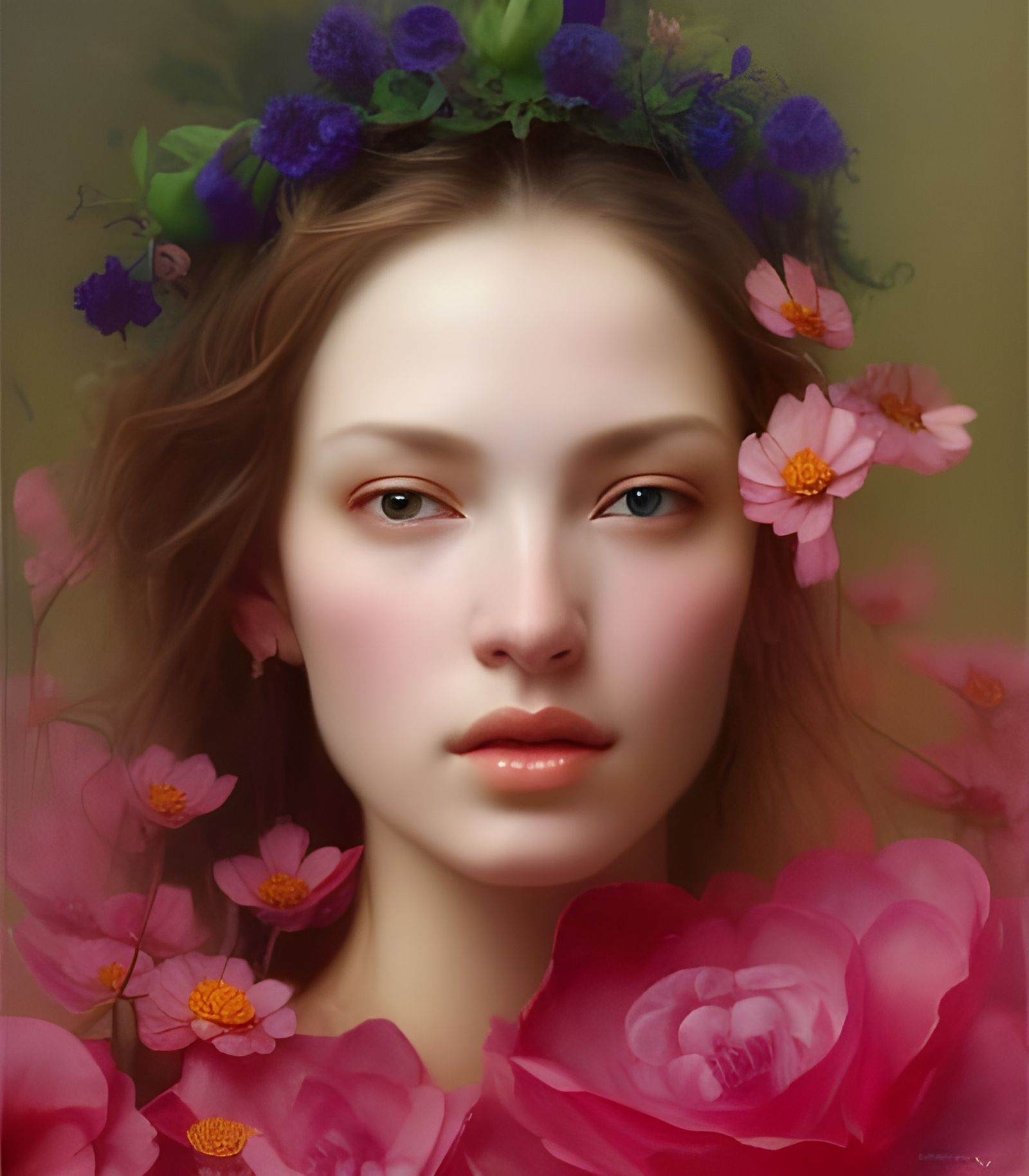 Gorgeous Flower Queen Portrait in Hyperrealistic Style