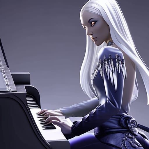 Dark Elf Plays Piano in Detailed Fantasy Art