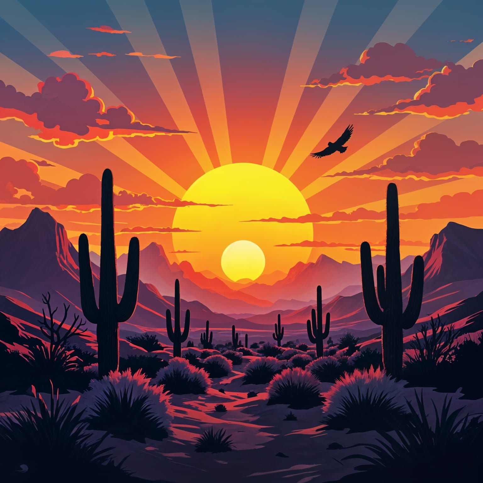 Colorful Desert Sunset in Graffiti Art Style