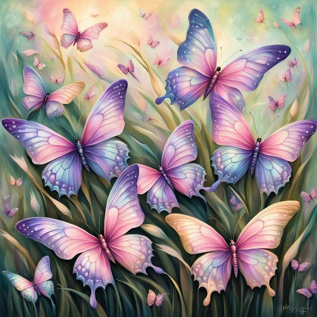 Magical Butterflies Flying in Formation: Vibrant Digital Art