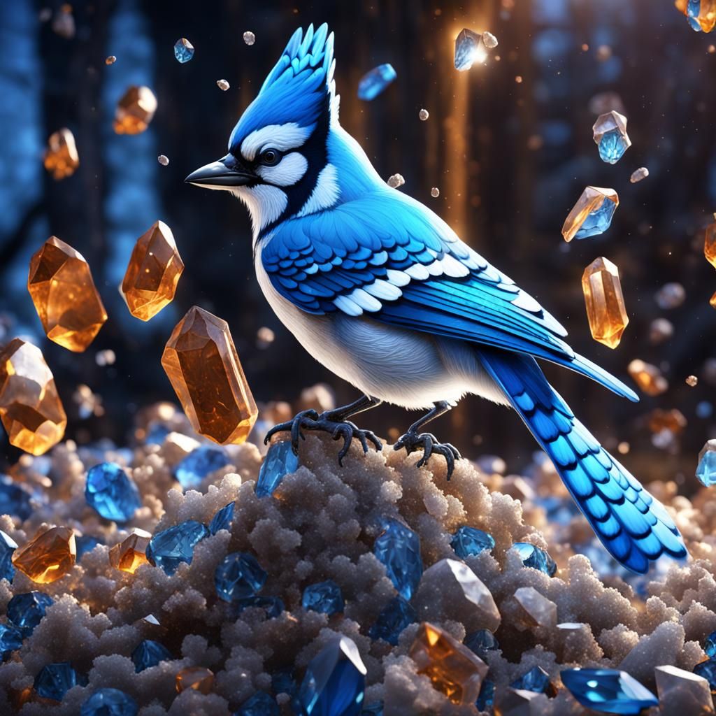 Blue jay made of crystals