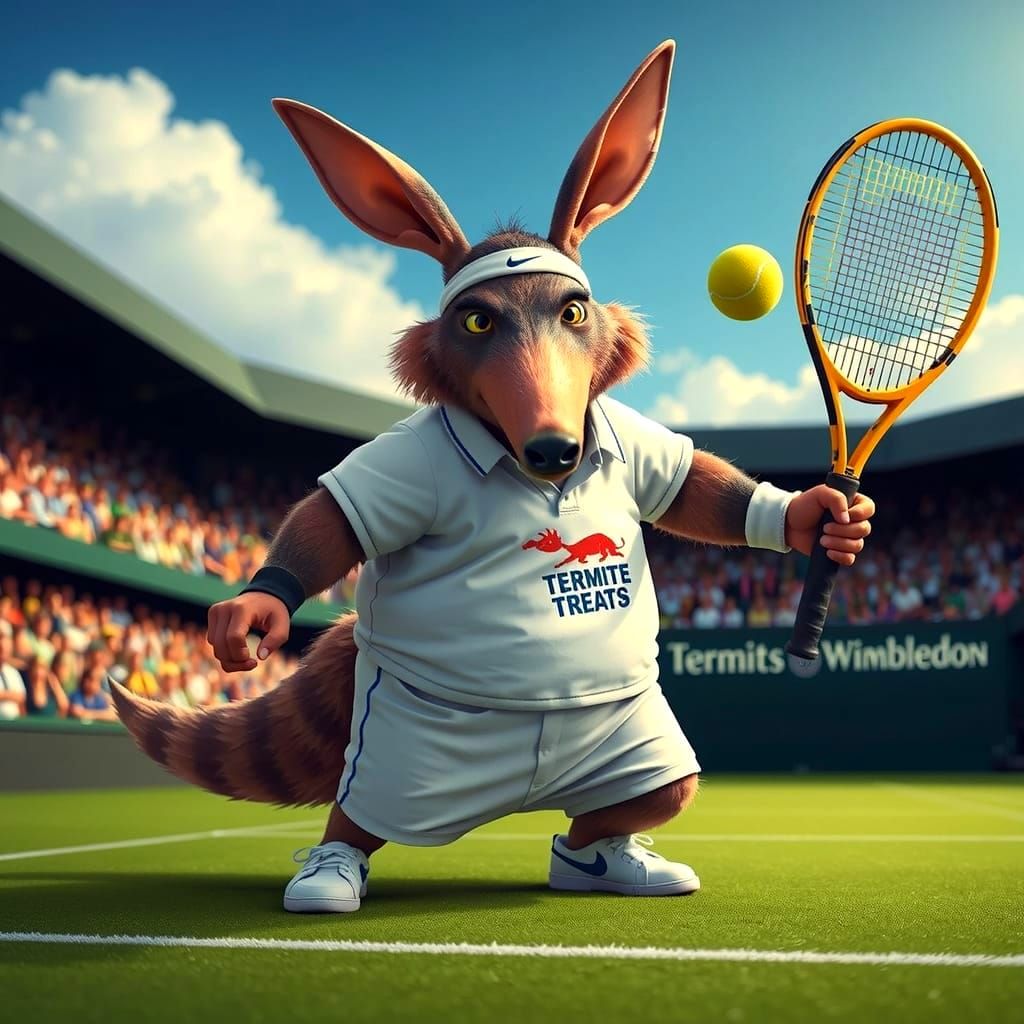 Aardvark Tennis Star: Whimsical 3D Cartoon Caricature