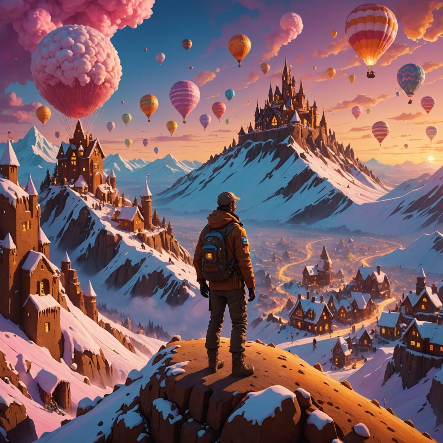 Explorer on Candy Mountain Overlooking Gingerbread City at S...