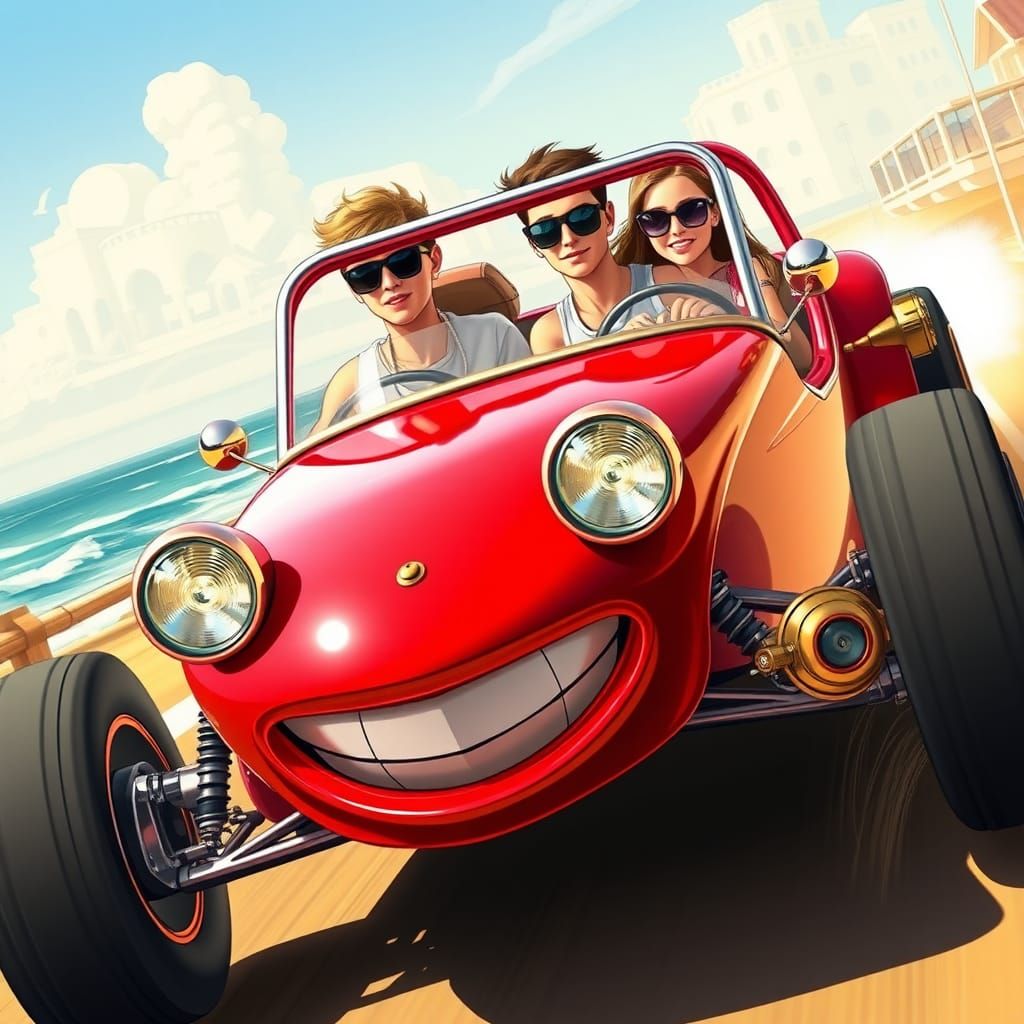 Retro-Futuristic Dune Buggy on Beach Road