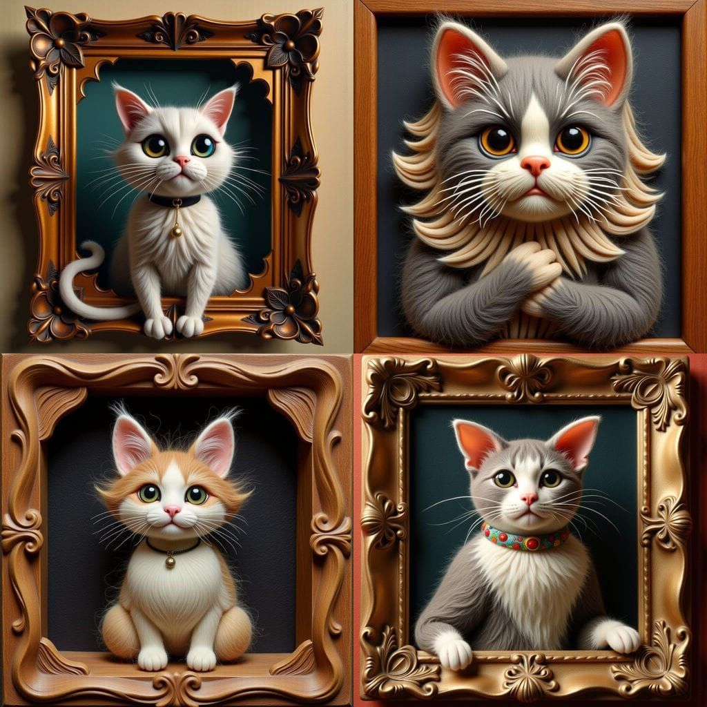 Needle Felt Portrait of a Cat in Frame