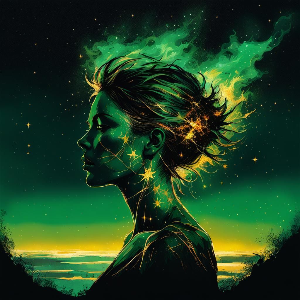 Rachel Summers Silhouette with Emerald and Gold Stars