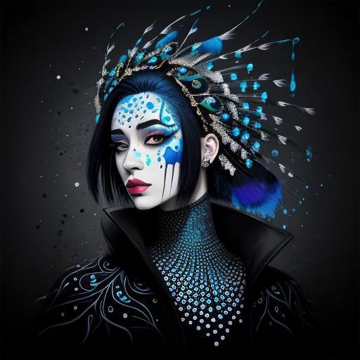 Polychromatic Graffiti Art: Woman with Peacock Feathers