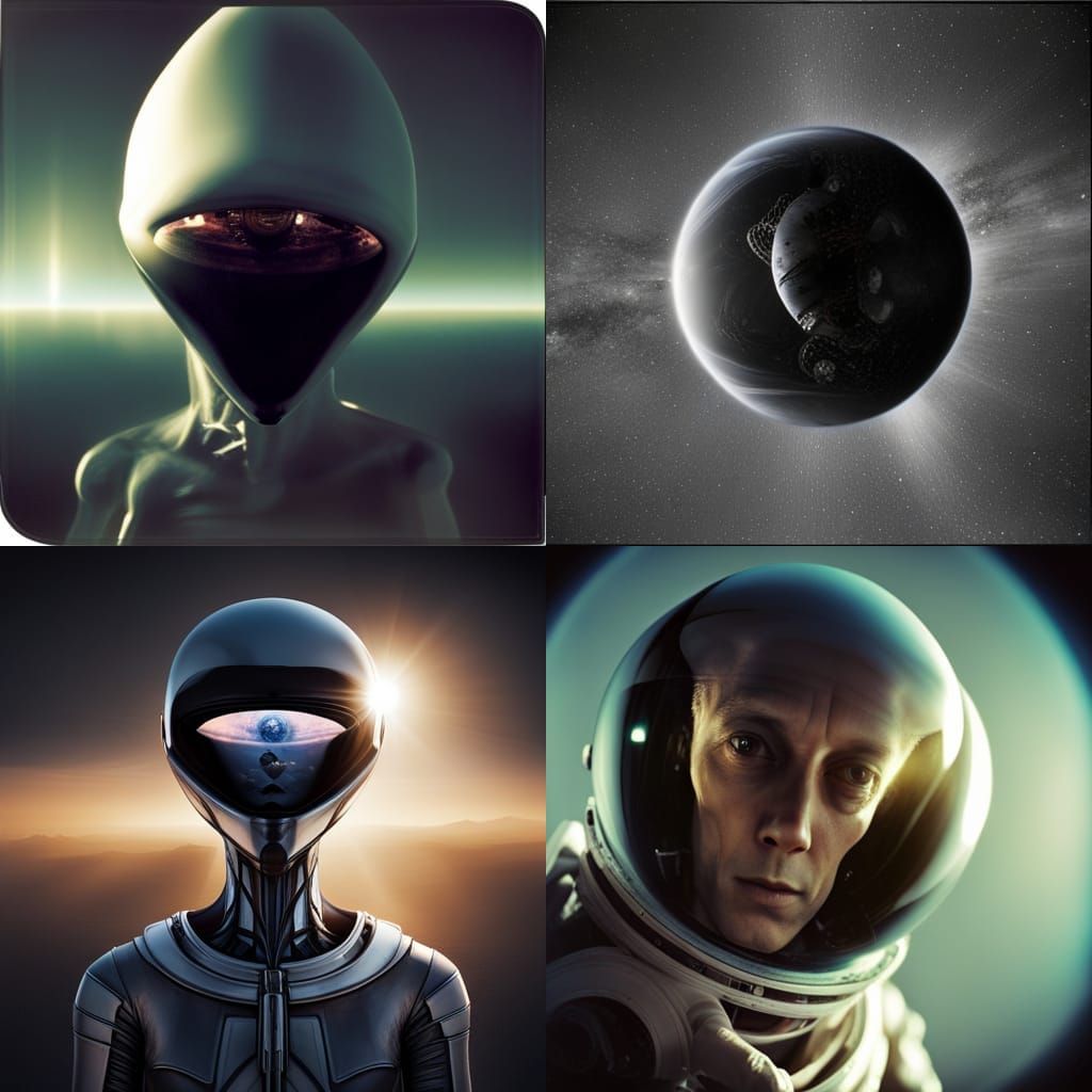 Surreal Alien on UFO Orbiting Earth