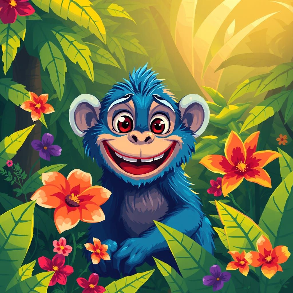 Pixelated Monkey Embarks on Whimsical Jungle Adventure