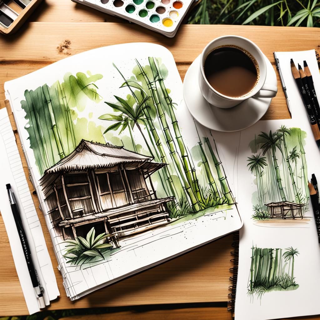 Sketches of simple single caban Bamboo