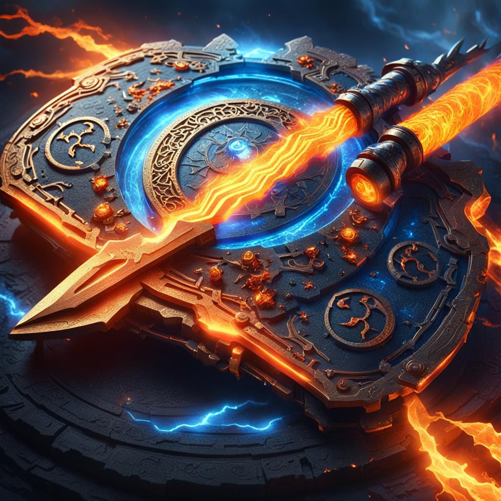 Ancient Magic Weapon with Runes and Lightning