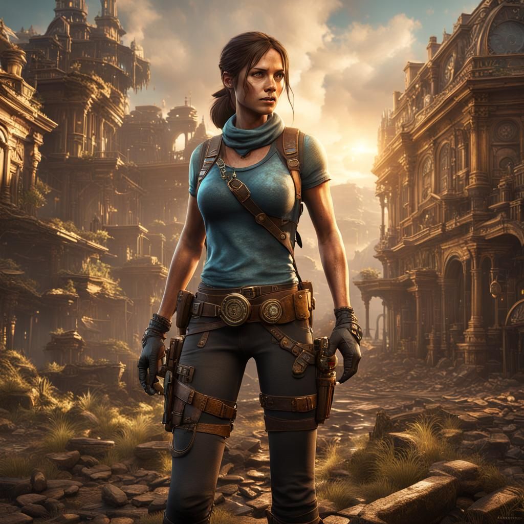 Lara Croft Steampunk in Detailed Matte Painting