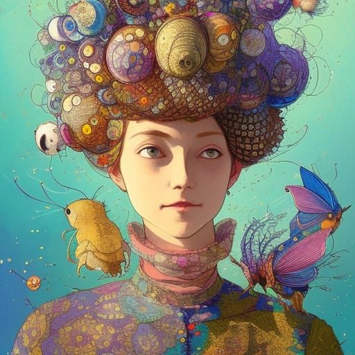 Fanciful Beehive Portrait in Storybook Illustration Style
