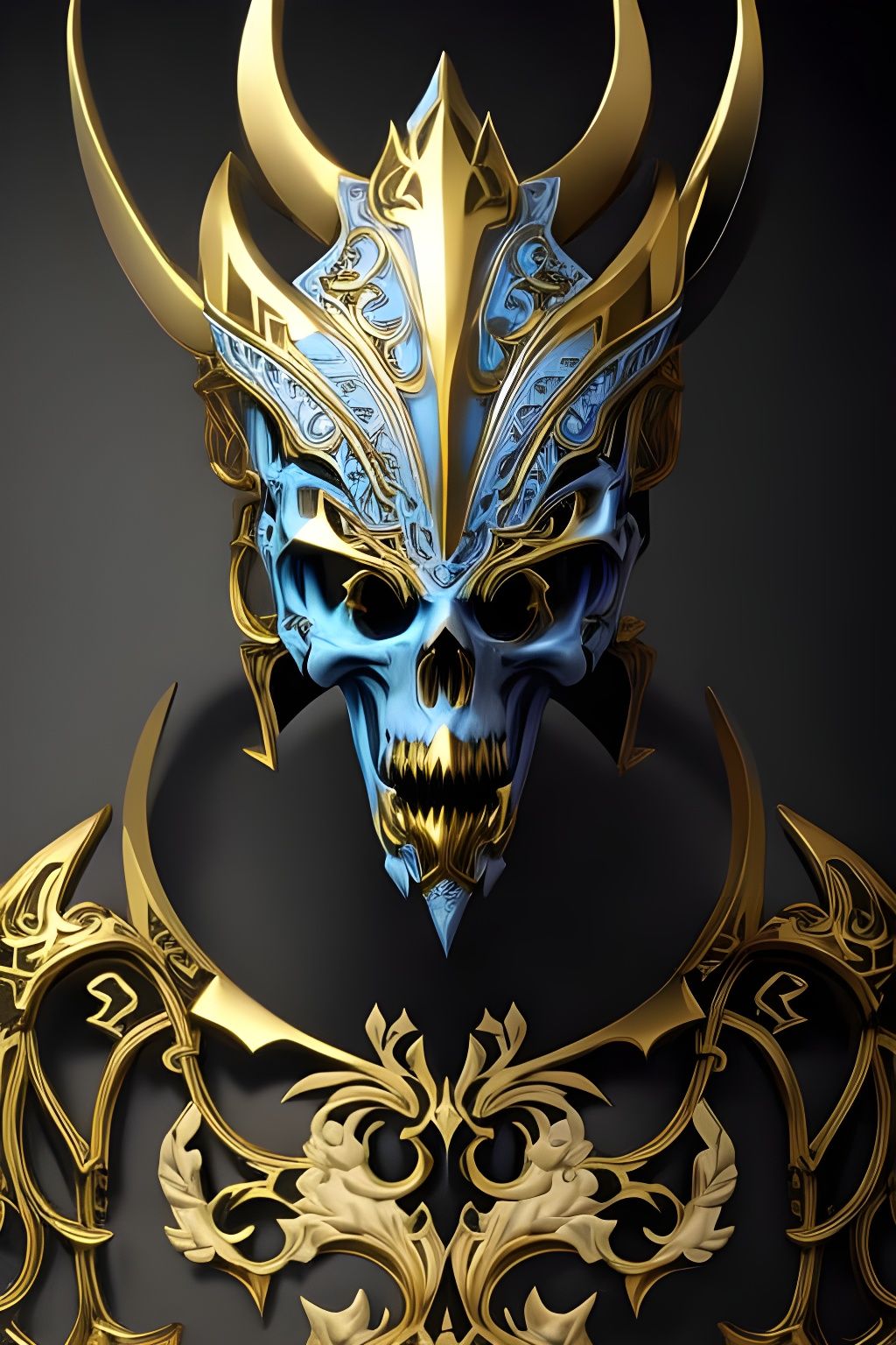 Baroque Alien Skull with Gold and Sapphire Details