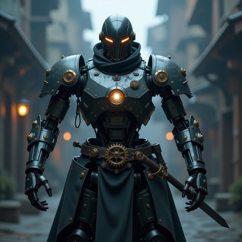 Steampunk Medieval Robot with Sword Hands
