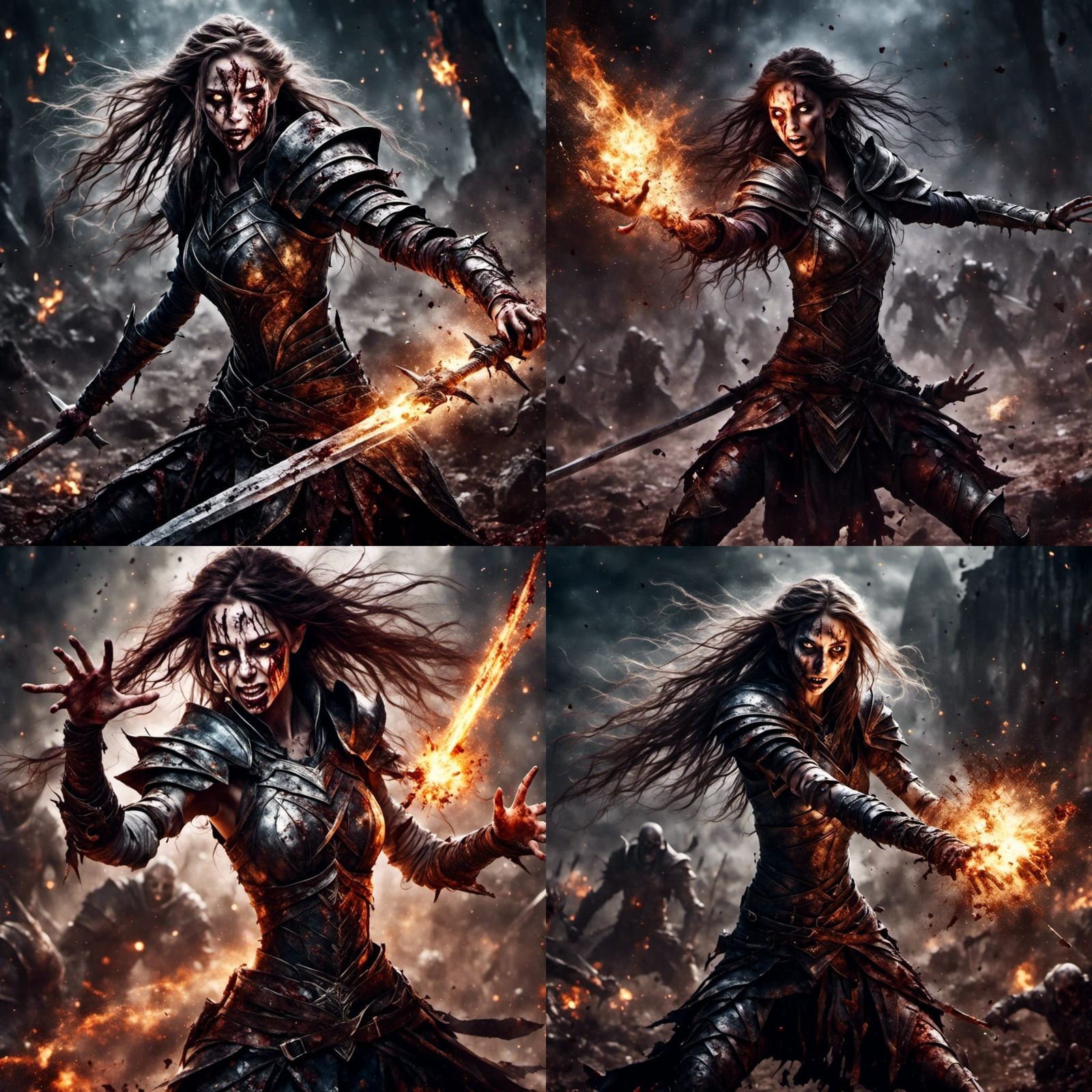 Gritty Female Zombie Paladin Battles with Light Magic
