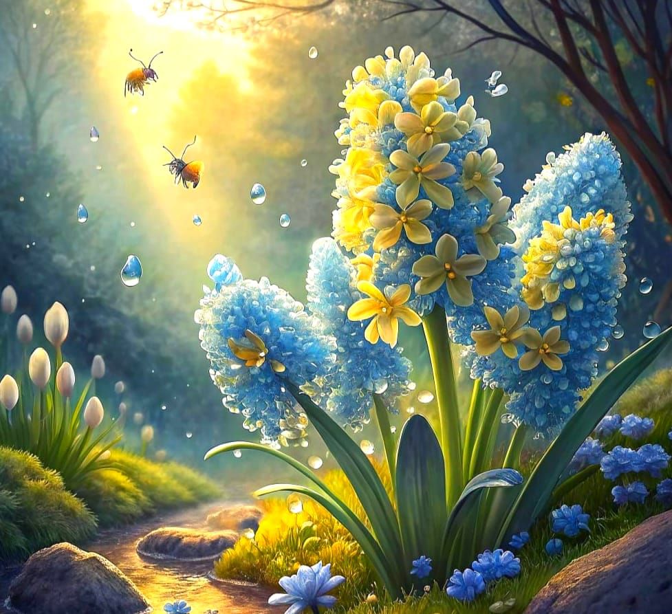 Hyperdetailed Hyacinths in Dripping Watercolour