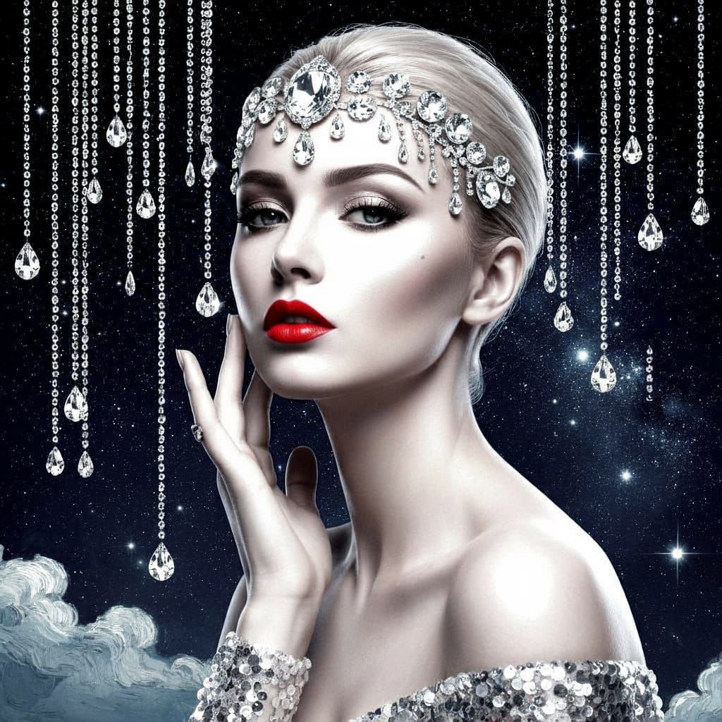 Heavenly Lady in Starry Night as Van Gogh Painting