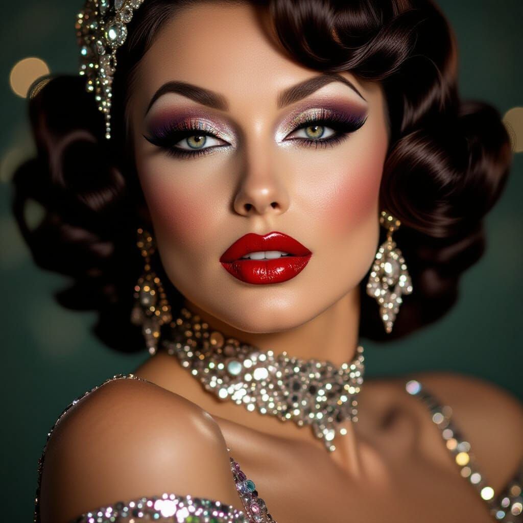 Glamorous Burlesque Showgirl in Sequined Costume