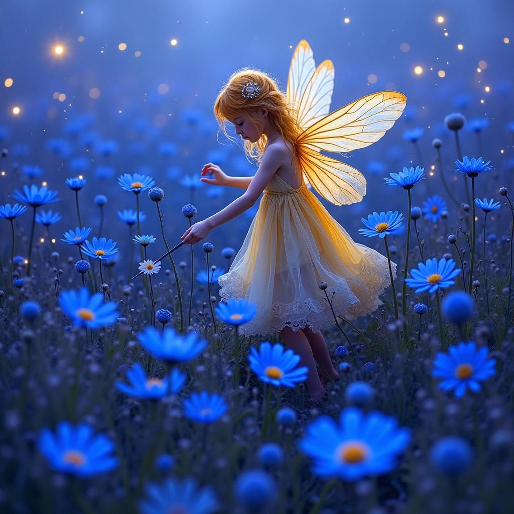 Fairy with Wand Amidst Glowing Anemones