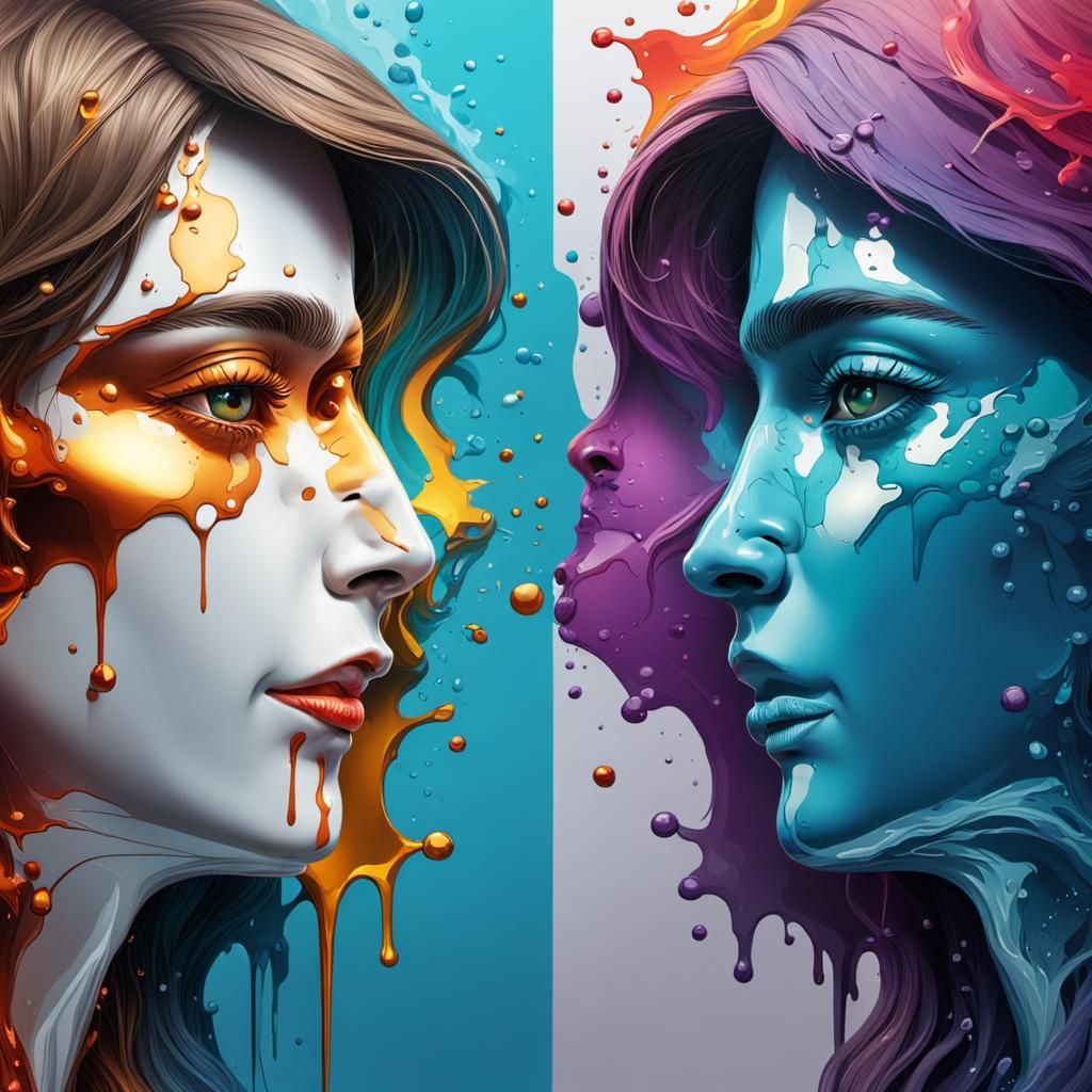 Hyperrealistic Mirror Image of Two Women