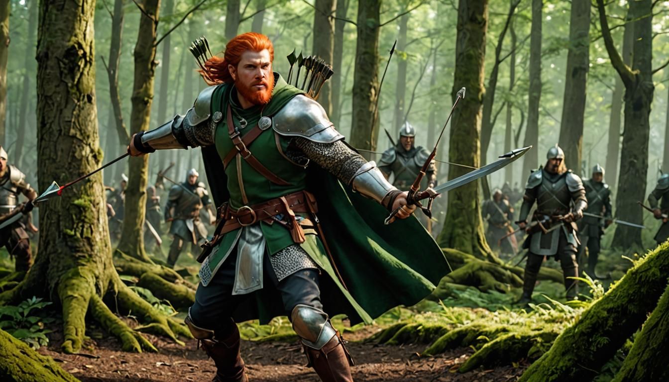 Archer-Ranger in Forest Aiming at Orc