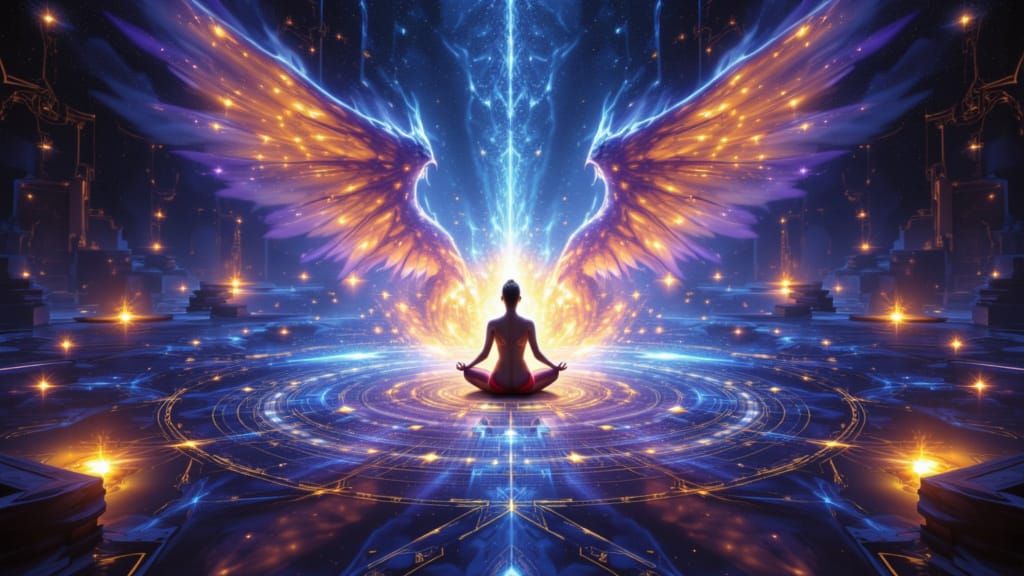 Celestial Being Meditates in Cosmic Mandala