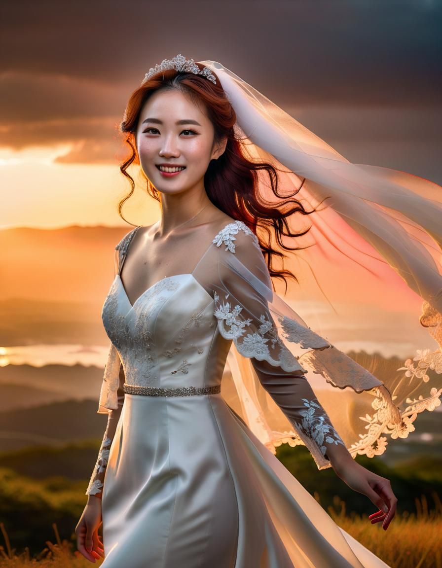 Chiaroscuro Silhouette: Korean Woman in Wedding Dress