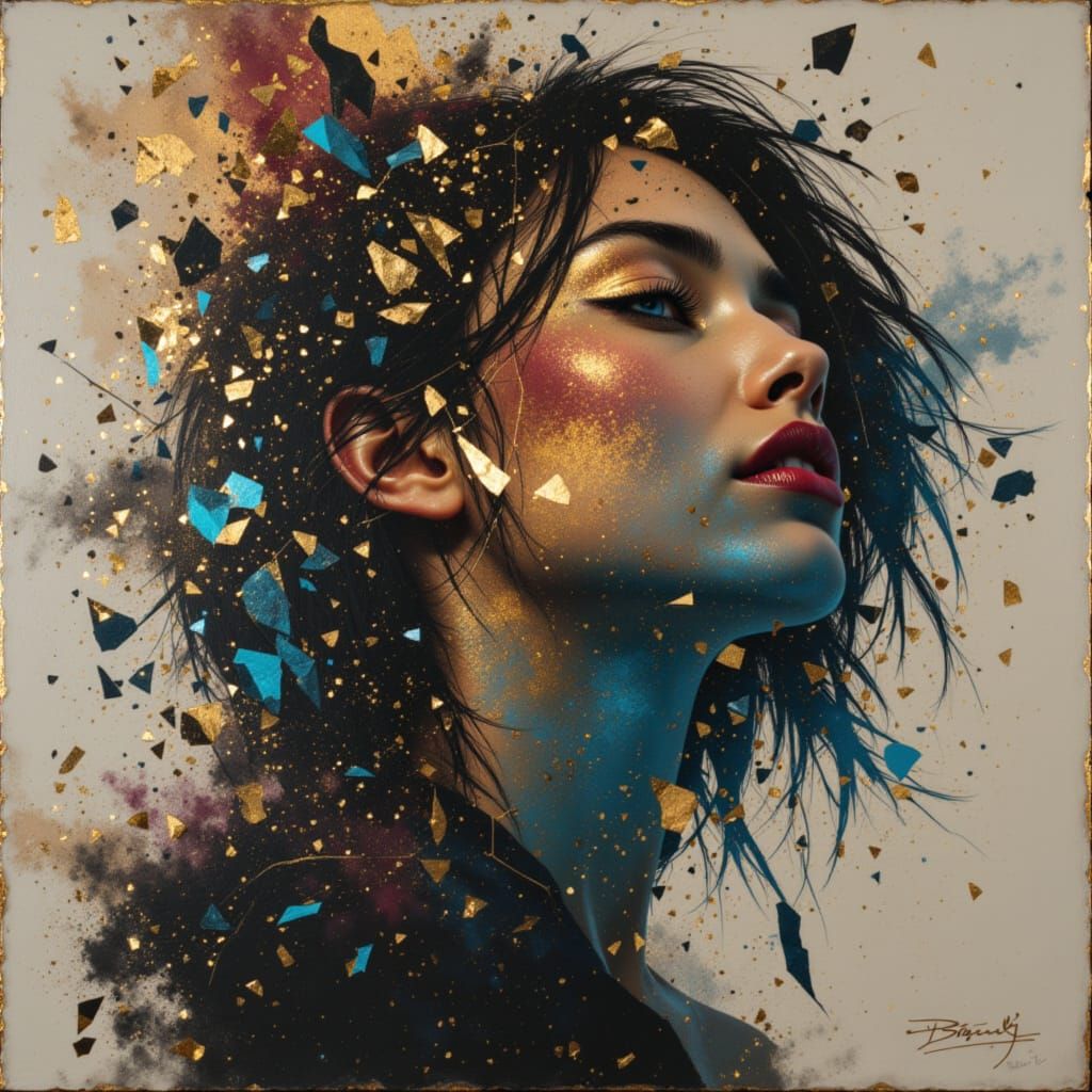 Abstract Black and Gold Shattered Landscape