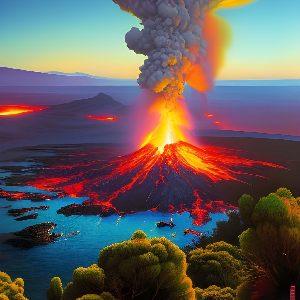 Explosive Volcano gushing Lava into the sky