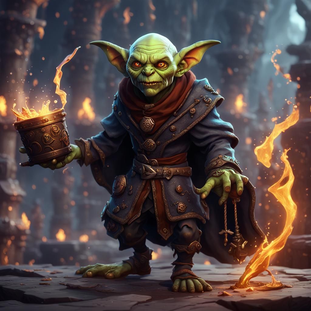 Male Goblin Warlock in D&D Style