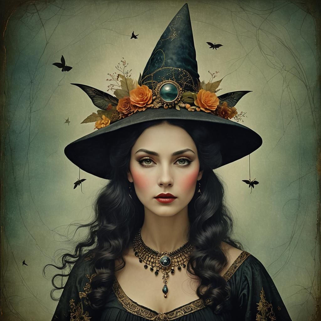 Latina Witch in Surreal Digital Fantasy Style