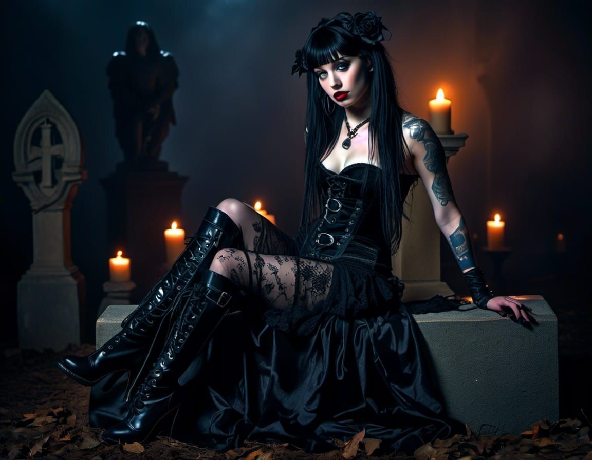 Gothic Flux 66 🖤 Girl on Tombstone ♱ [ls 4:3]