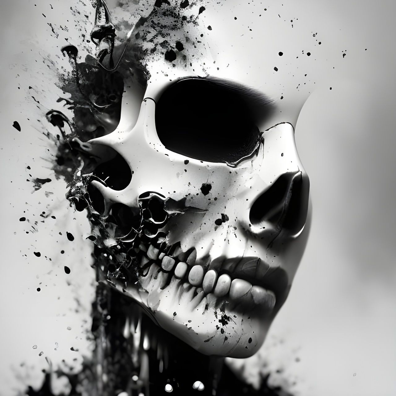 Dramatic Skull Portrait with Ink Splash Effects