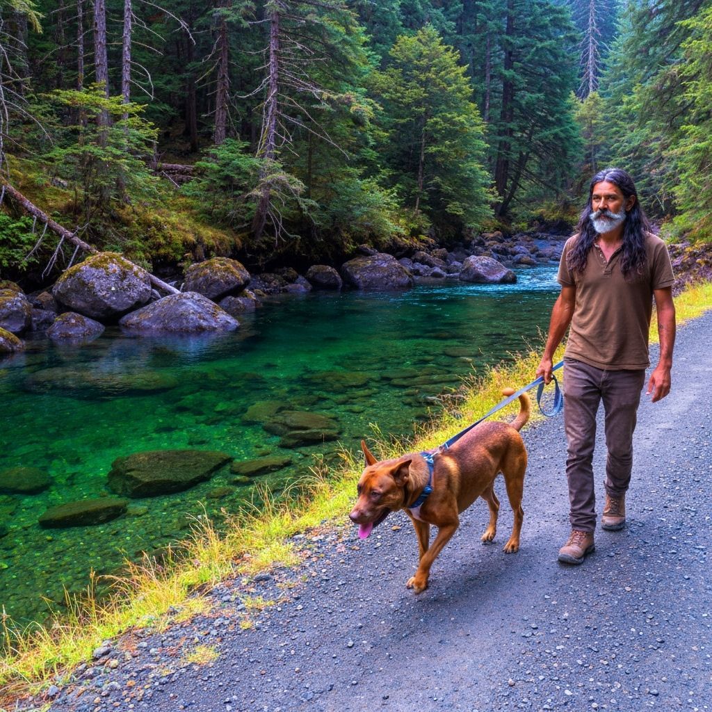 Man and Dog in Psychedelic Oregon Forest