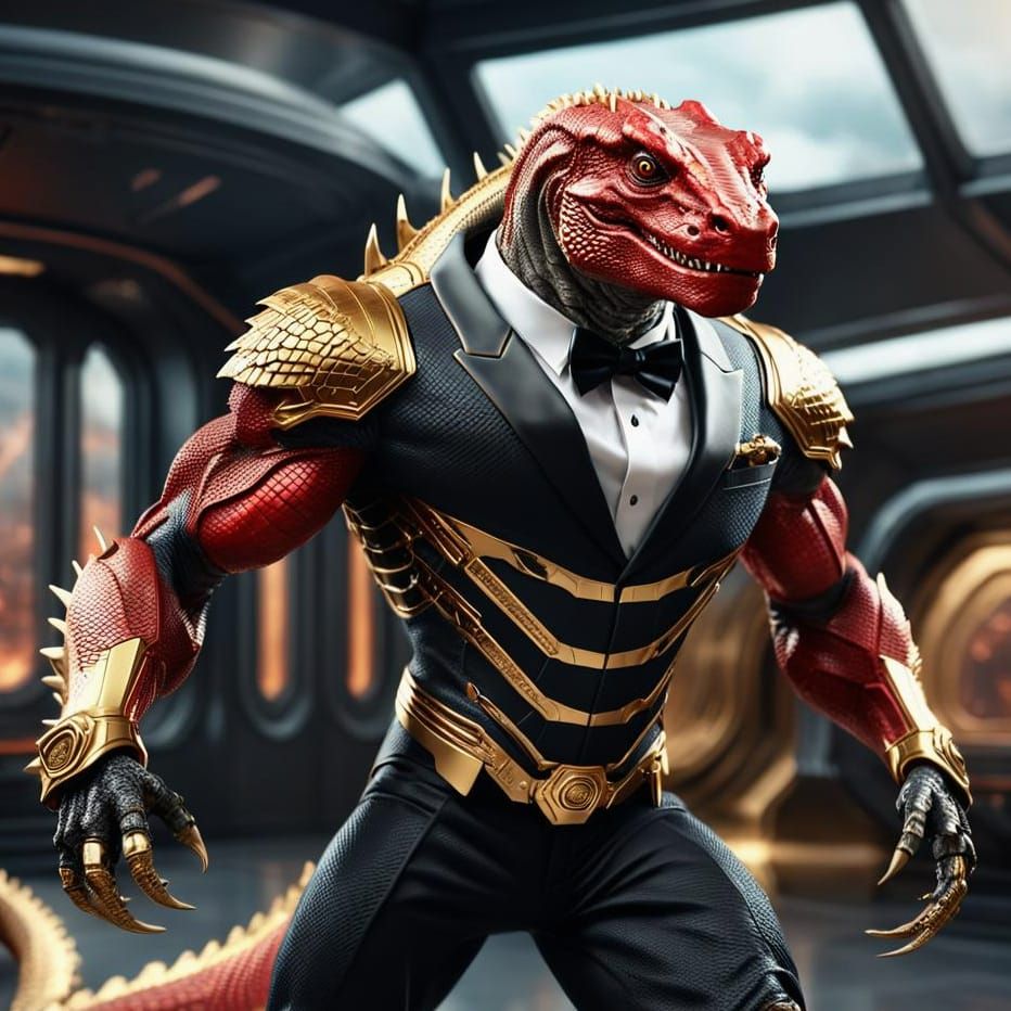 a Komodo Dragon Monster in His New Formal Tuxedo