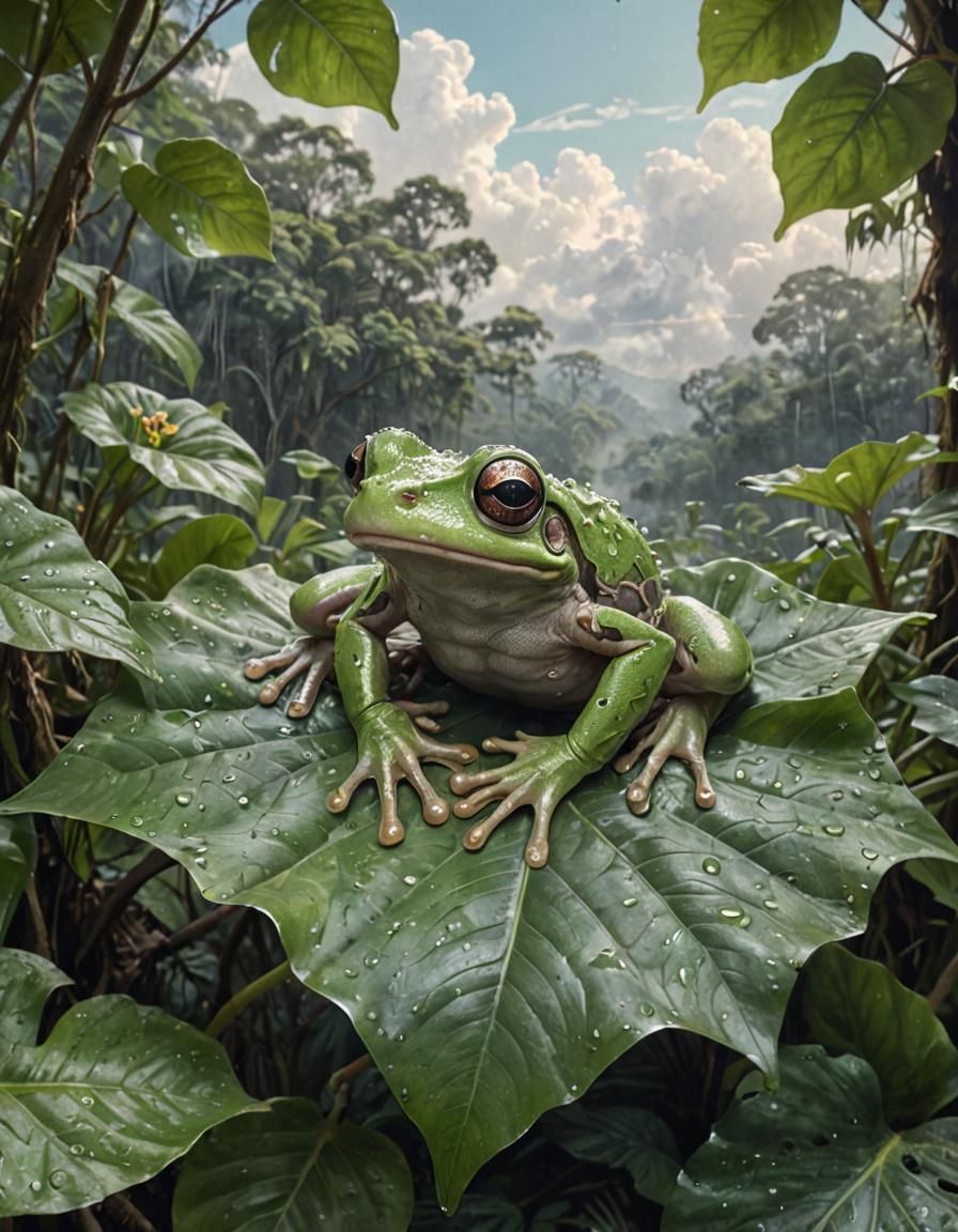 Tree Frog in Mystical Rainforest, Draper-esque Drawing