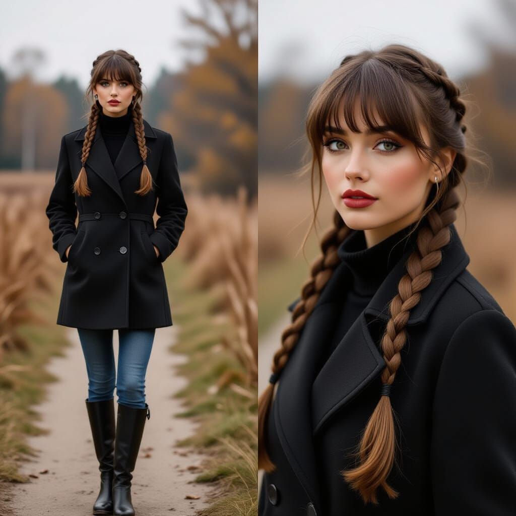 Serious Golden-Haired Girl Posing in Autumn Coat
