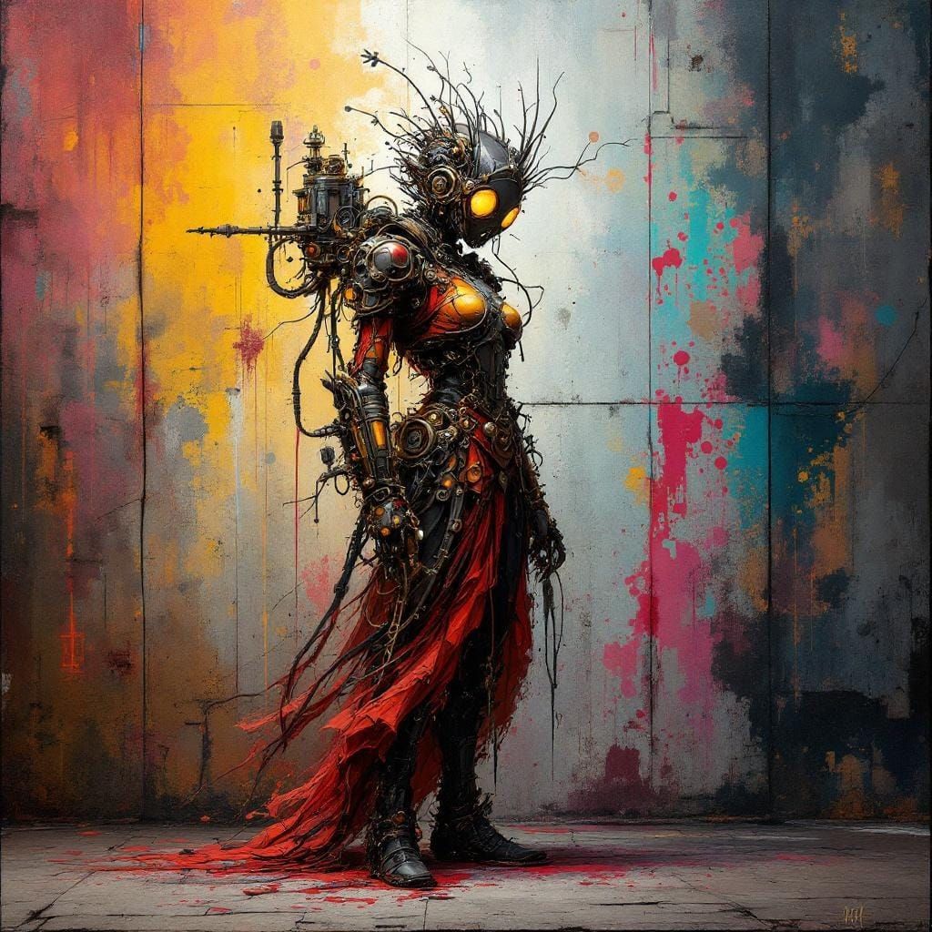 Elegant Steampunk Automaton Graffiti Art