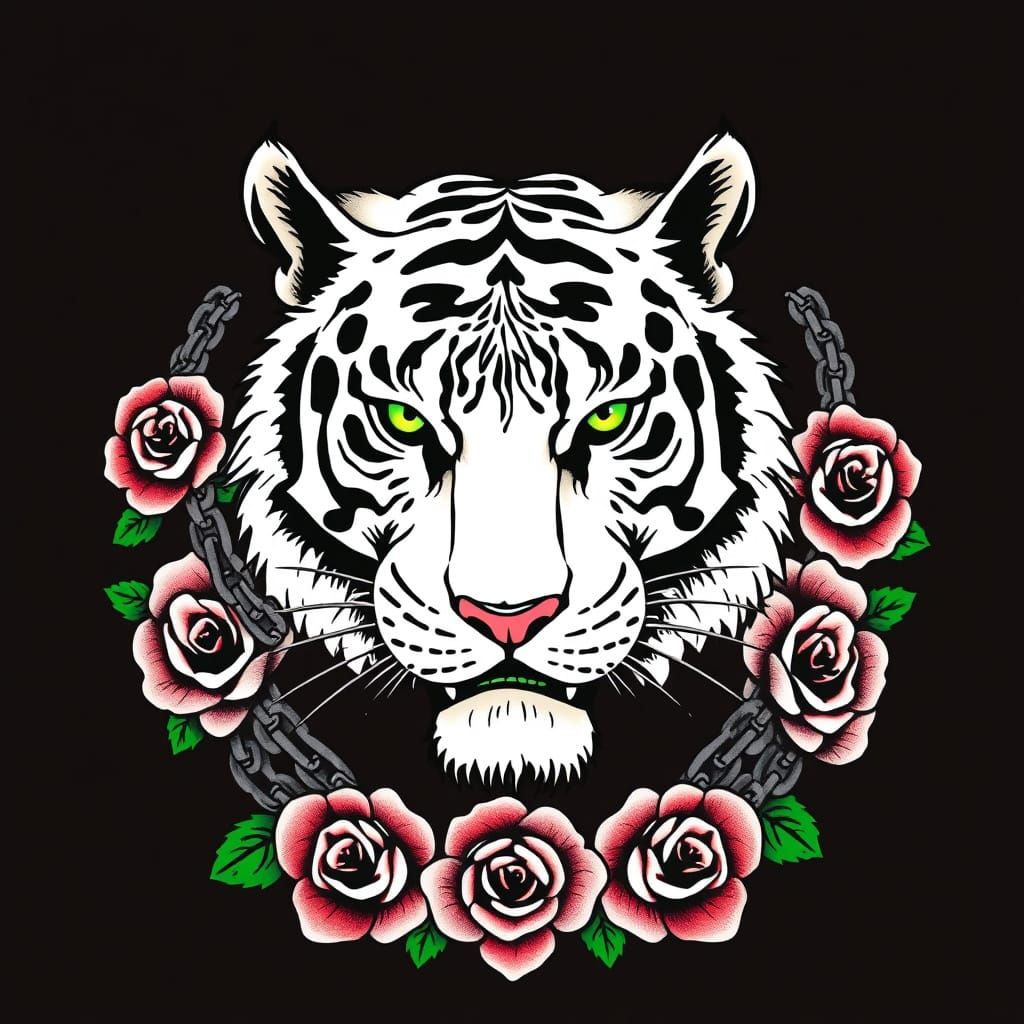 Vintage-Style Tiger Tattoo in a Sailor Jerry Aesthetic
