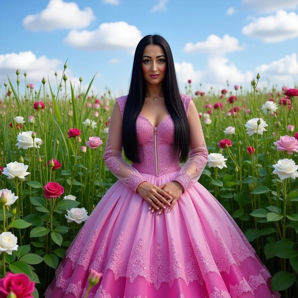 Ethereal Woman in Fuchsia Gown, Fantasy Concept Art